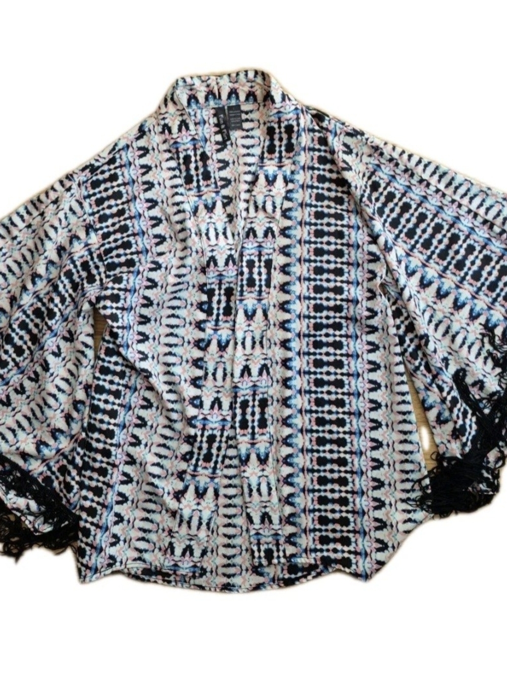 Fun & Flirt Pink, Blue & Black Geometric Kimono
